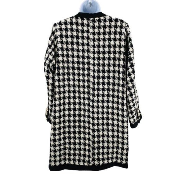 Pomander Place | NEW Coco Tweed Houndstooth Bow Mini Dress Black White Size L - Picture 7 of 12